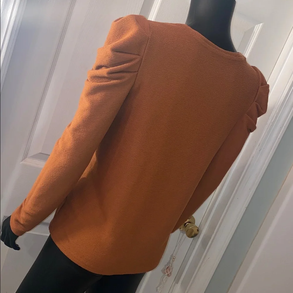 Nine West Burnt Orange Brown Puff Sleeve Sweater Blouse Top